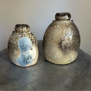 Studio Pottery ~Rustic Texured Glazed Hand Made Pottery Set of 2
